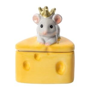 Mouse King Crown Wedge of Cheese Ceramic Trinket Box Jar